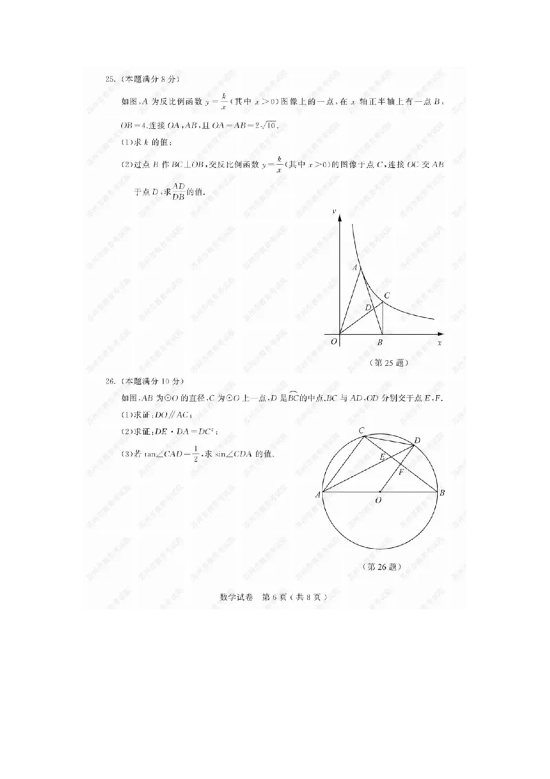 《2019年江苏苏州数学试卷+答案(图片word版)_2026版初中金考卷•45套中考试卷汇编系列合集_全国版中考真题(1)_各省市《历年中考真题》2013-2024(10)_历年中考真题(版本一,按科目划分)》第6页预览