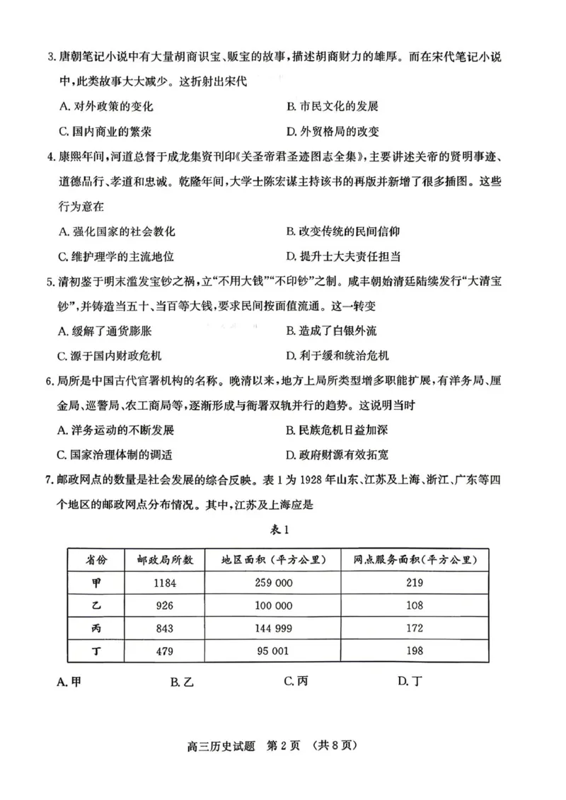 《2026届山东济南市高三下学期考前针对性训练历史试题（含答案）_2024-2027高三（6-6月题库）_2026年05月高三试卷_260516山东省济南市2026届高三年级针对性训练（全科）》第2页预览