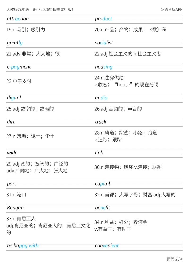 《人教版九年级上册_Unit1衡水体字帖_初中英语789_26秋最新人教版英语九年级上册_新版_第二套_04单词类资料_00暴雪制作资料_06.字帖-衡水体》第2页预览