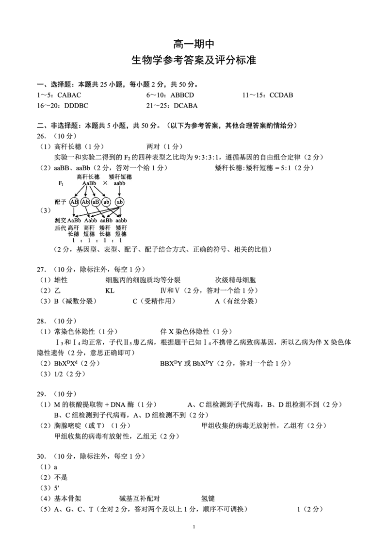 《蓉城名校联盟2025-2026学年高一下学期期中考试生物答案_2024-2027高一(7-7月题库)(1)_2026年05月高一试卷_260506四川省蓉城名校联盟2025-2026学年高一下学期期中考试(全)》第1页预览