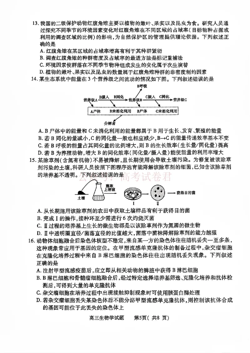 《2025年河南省五市高三第二次联考生物含答案_副本_12.2026年4月全国各地高考模拟卷_2026年4月_2025届河南省五市高三第二次联考全科_06生物_2025届河南省五市高三第二次联考》第5页预览