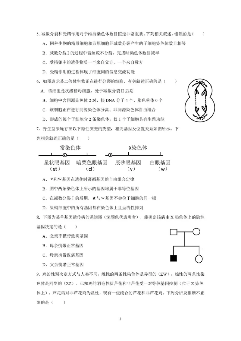 《福建省泉州市部分学校2025-2026学年高一下学期第二次教学质量监测生物试卷（扫描版，含答案）_2024-2027高一（7-7月题库）(1)_2026年06月高一试卷》第2页预览
