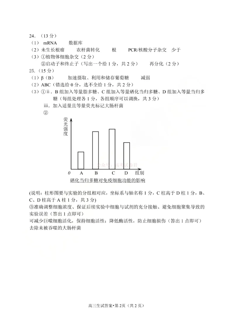 《2025学年第二学期杭州市高三年级二模教学质量检测生物答案_12.2026年4月全国各地高考模拟卷_2026年4月_2026年浙江省杭州市高三第二次教学质量检测全科》第2页预览
