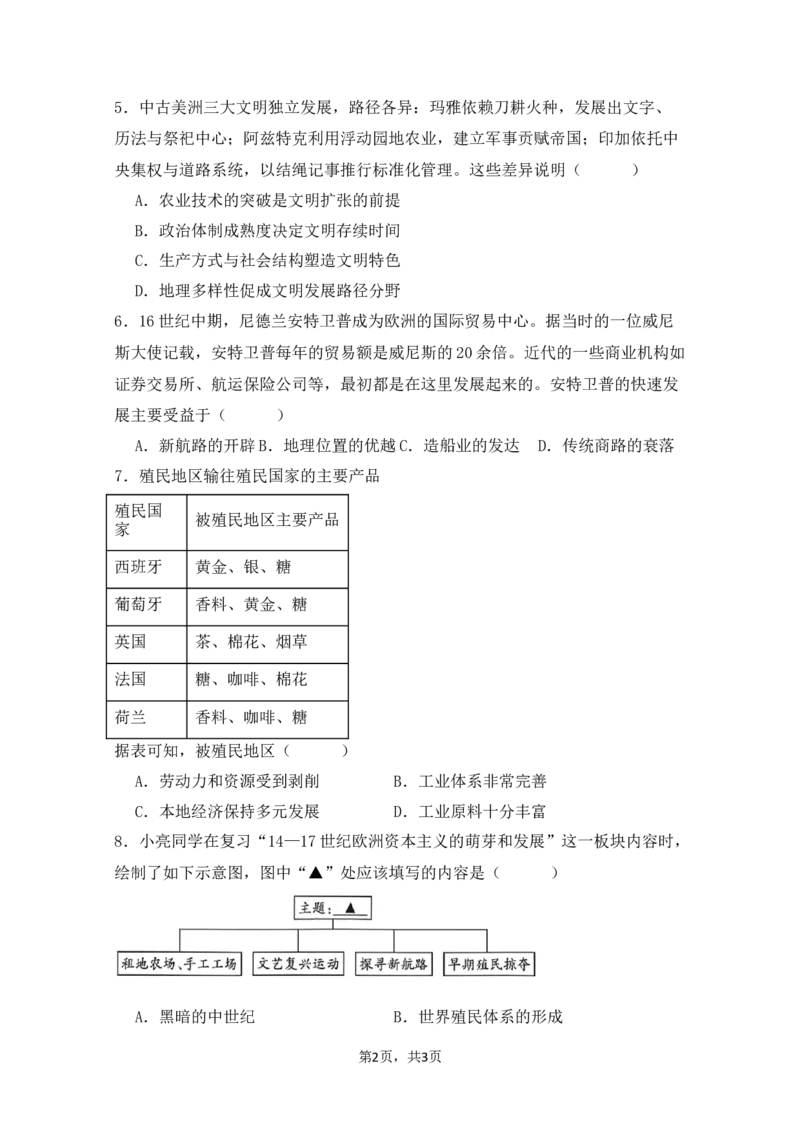 《高2025级高一下期第三次学情调研(历史)_2024-2027高一(7-7月题库)(1)_2026年06月高一试卷_260603四川省南充市嘉陵一中2025-2026学年高一下学期第三次学情调研(全)》第2页预览