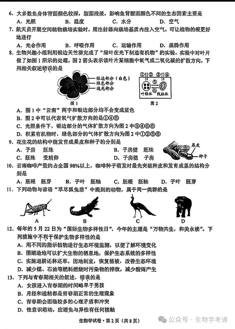 《2025年云南省中考生物真题原卷完整清晰版_12.2026年4月全国各地高考模拟卷_2026版初中金考卷•45套中考试卷汇编系列合集_全国版中考真题(1)_2025年全国中考真题答案（按省市分类）(10)》第2页预览