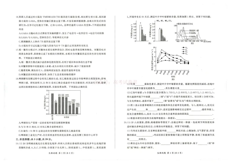 《2026届高三考前适应性训练（一）生物试题2026届高三考前适应性训练（一）生物试题_12.2026年4月全国各地高考模拟卷_2026年4月_06生物_百师联盟高三考前适应性训练》第3页预览