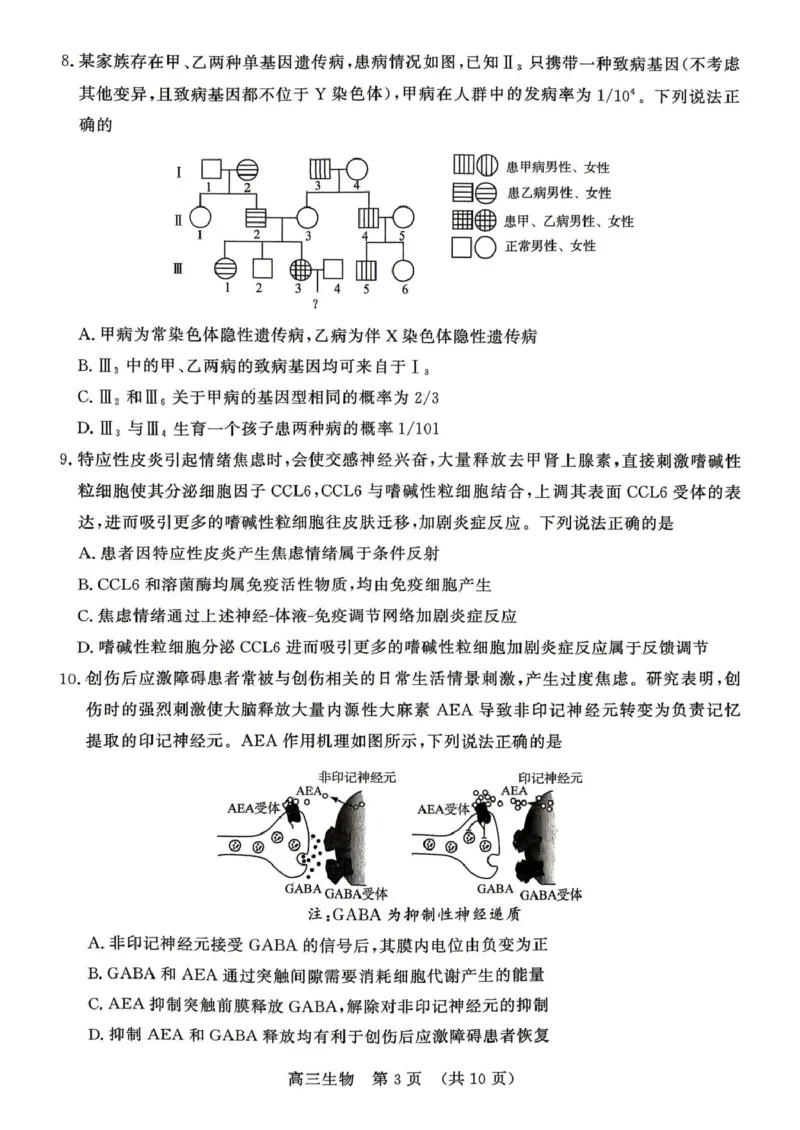 《2026届山东东营市胜利第二中学等校高三4月核心素养评估生物试题2026届山东东营市胜利第二中学等校高三4月核心素养评估生物试题_12.2026年4月全国各地高考模拟卷》第3页预览