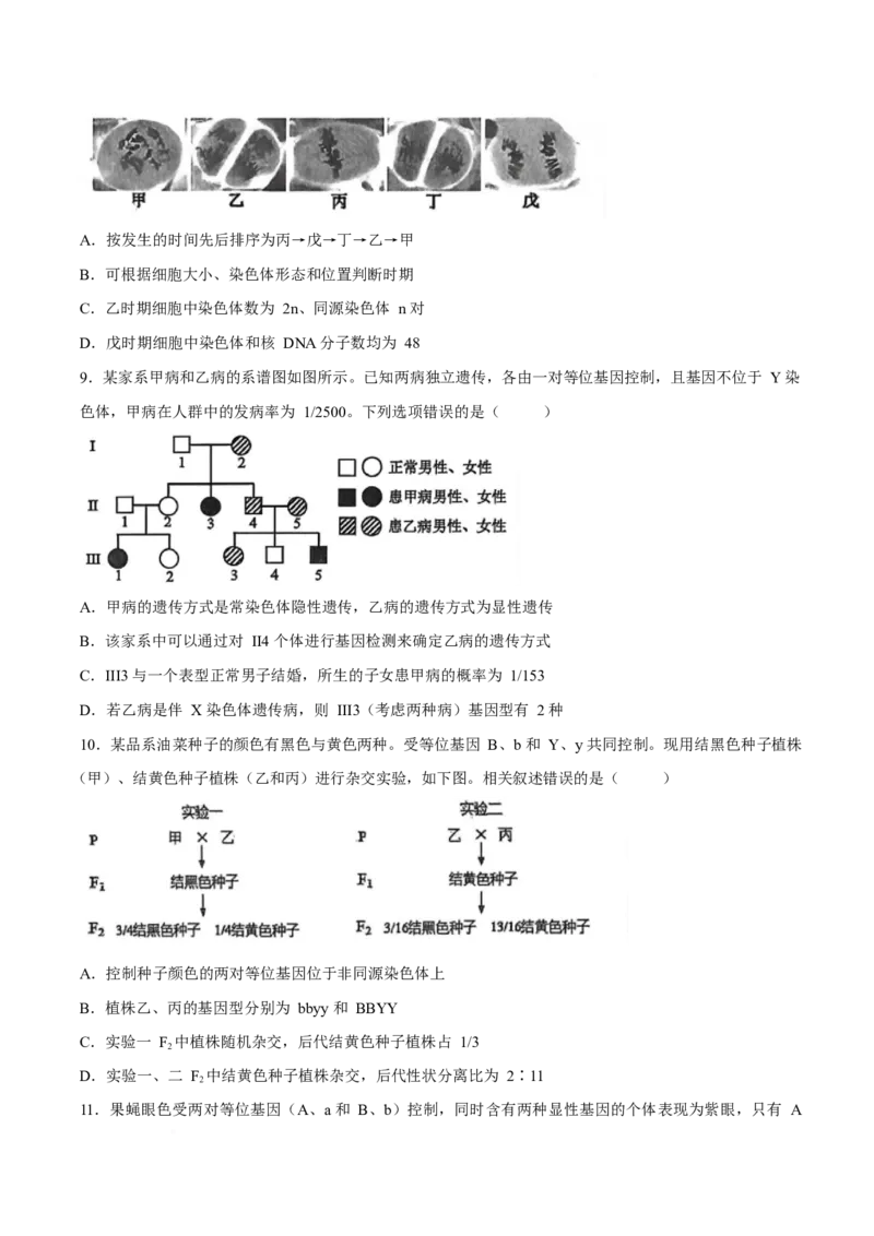 《辽宁省鞍山市普通高中2025-2026学年高一下学期5月期中学情调研试题生物Word版含答案_2024-2027高一（7-7月题库）(1)_2026年06月高一试卷》第3页预览