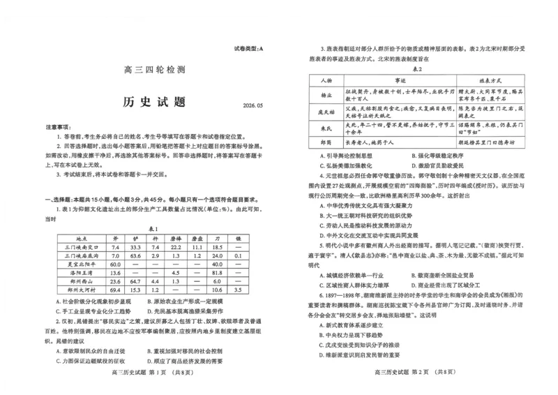 《2026届山东省泰安市高三下学期四模历史试题2026届山东省泰安市高三下学期四模历史试题_2024-2027高三（6-6月题库）_2026年05月高三试卷_2605202026届山东泰安市高三下学期四轮检测》第1页预览