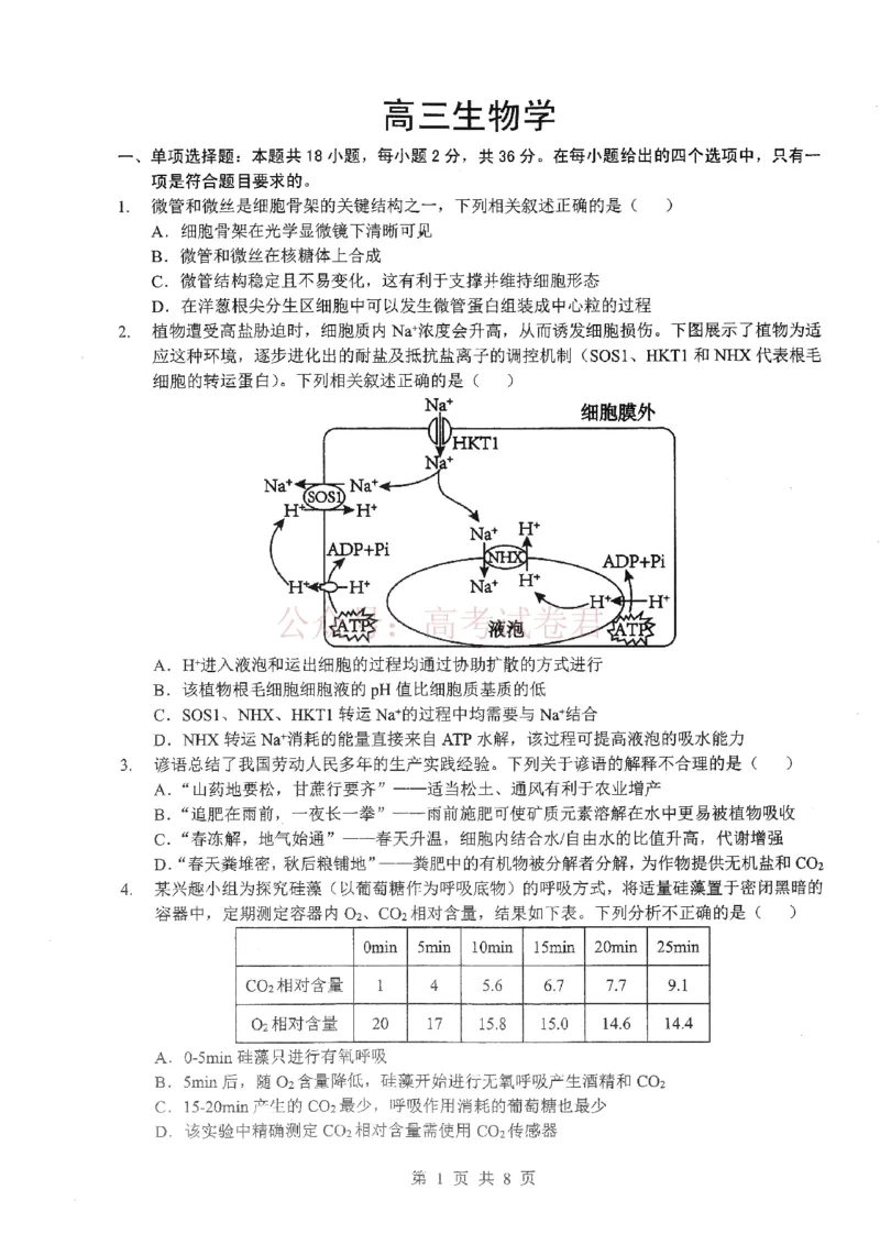 《2026届湖北新八校4月检测-生物_12.2026年4月全国各地高考模拟卷_2026年4月_湖北新八校二模4月2026年湖北省新八校高三4月联考（二模）全科》第1页预览