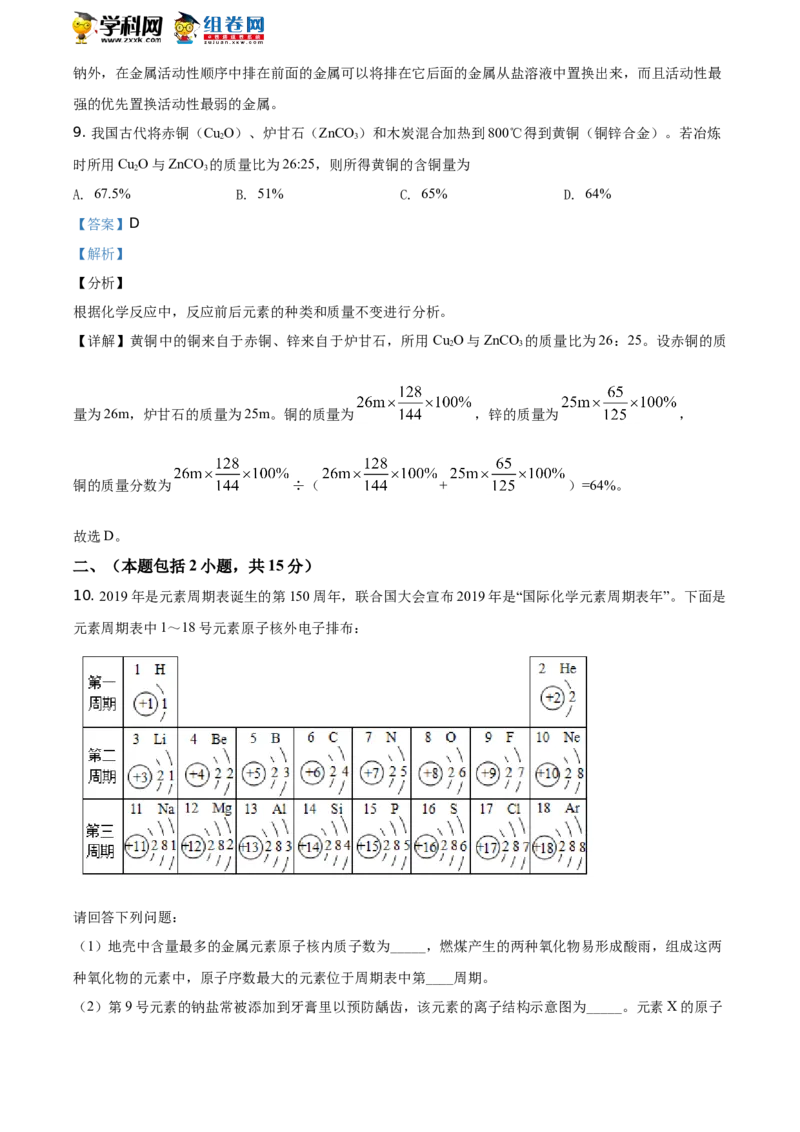 《2019四川绵阳化学试卷+答案+解析(word整理版)_2026版初中金考卷•45套中考试卷汇编系列合集_全国版中考真题(1)_各省市《历年中考真题》2013-2024(10)_历年中考真题（版本一，按科目划分）》第6页预览
