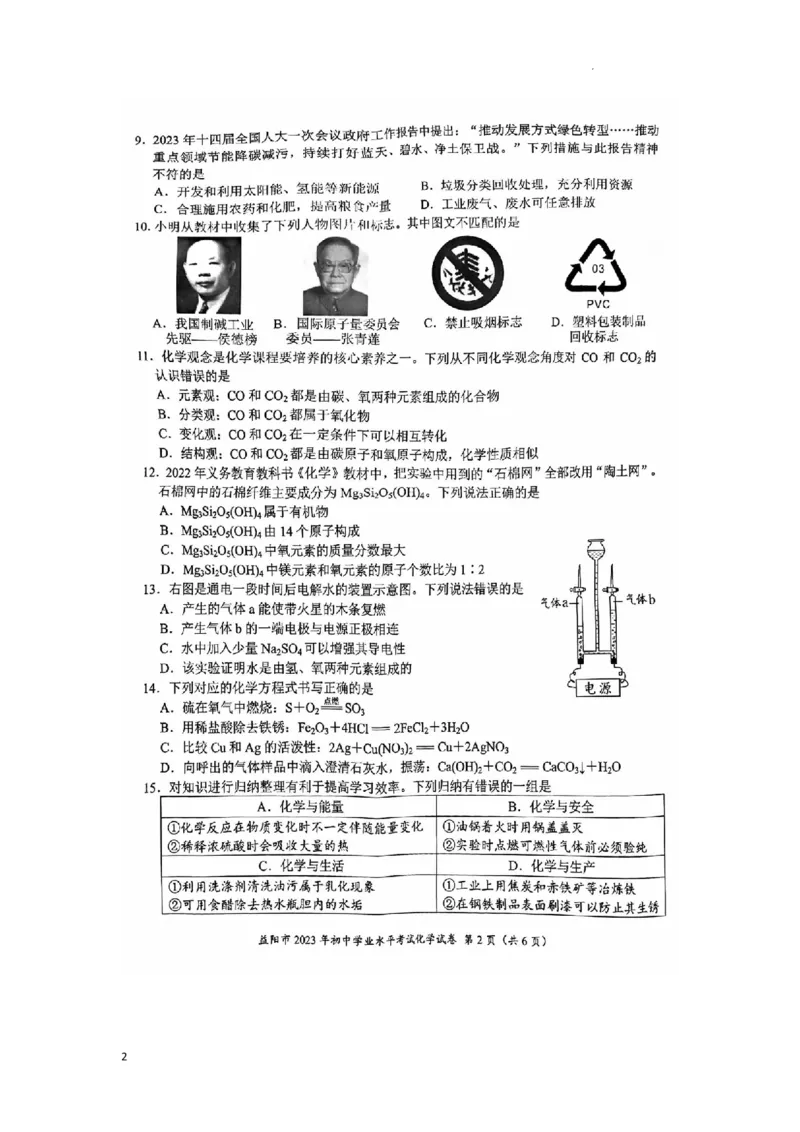《2023益阳化学试卷+答案(PDF版)_12.2026年4月全国各地高考模拟卷_2026版初中金考卷•45套中考试卷汇编系列合集_全国版中考真题(1)_各省市《历年中考真题》2013-2024(10)_23湖南省各地市试卷》第2页预览