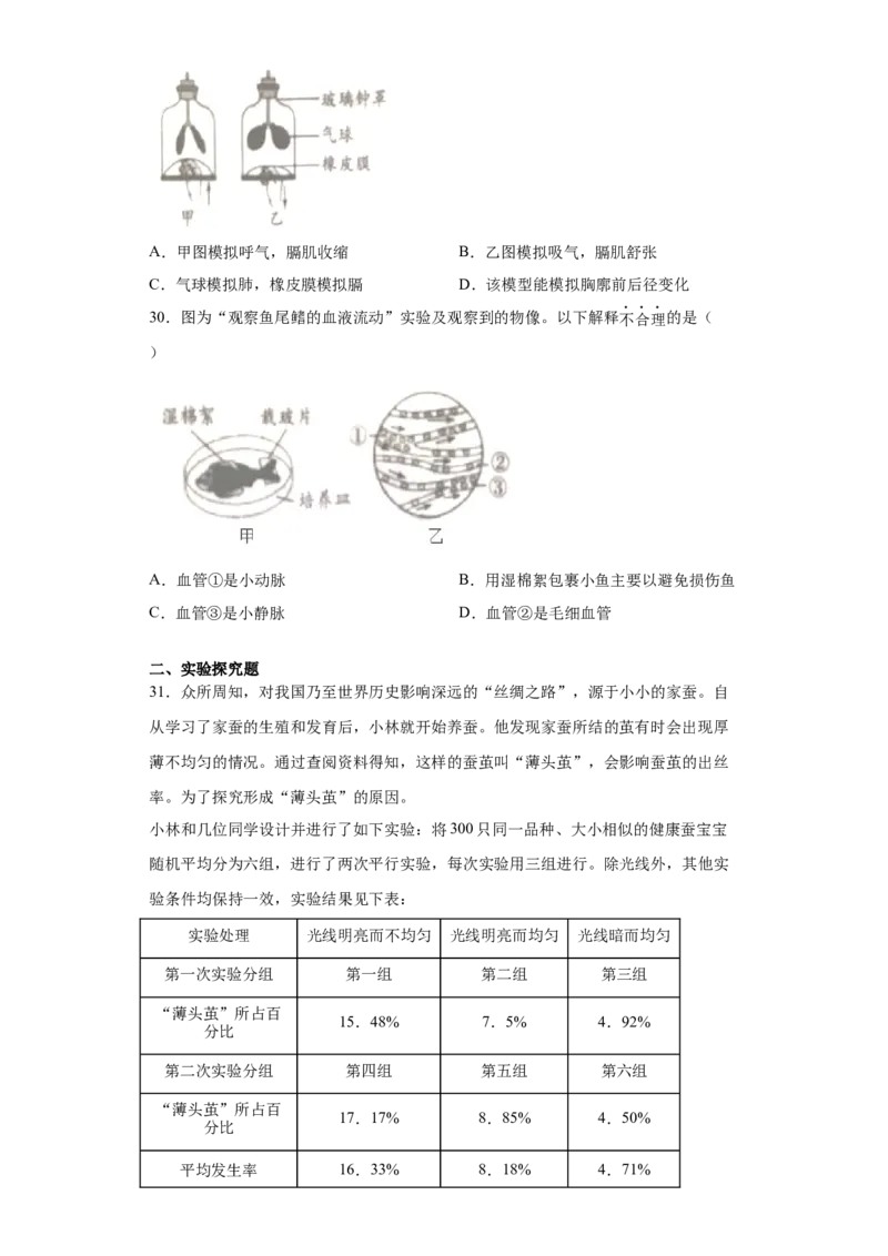 《2021年重庆市中考生物真题（解析卷）_重庆历年中考真题2008-2026_8.重庆中考生物2021-2026》第8页预览