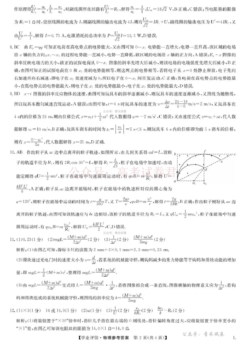 《九师联盟2026届高三下学期4月学业评估物理答案_副本_12.2026年4月全国各地高考模拟卷_2026年4月_2026年九师联盟高三下学期4月学业评估_04物理_九师联盟高三下学期4月学业评估》第2页预览