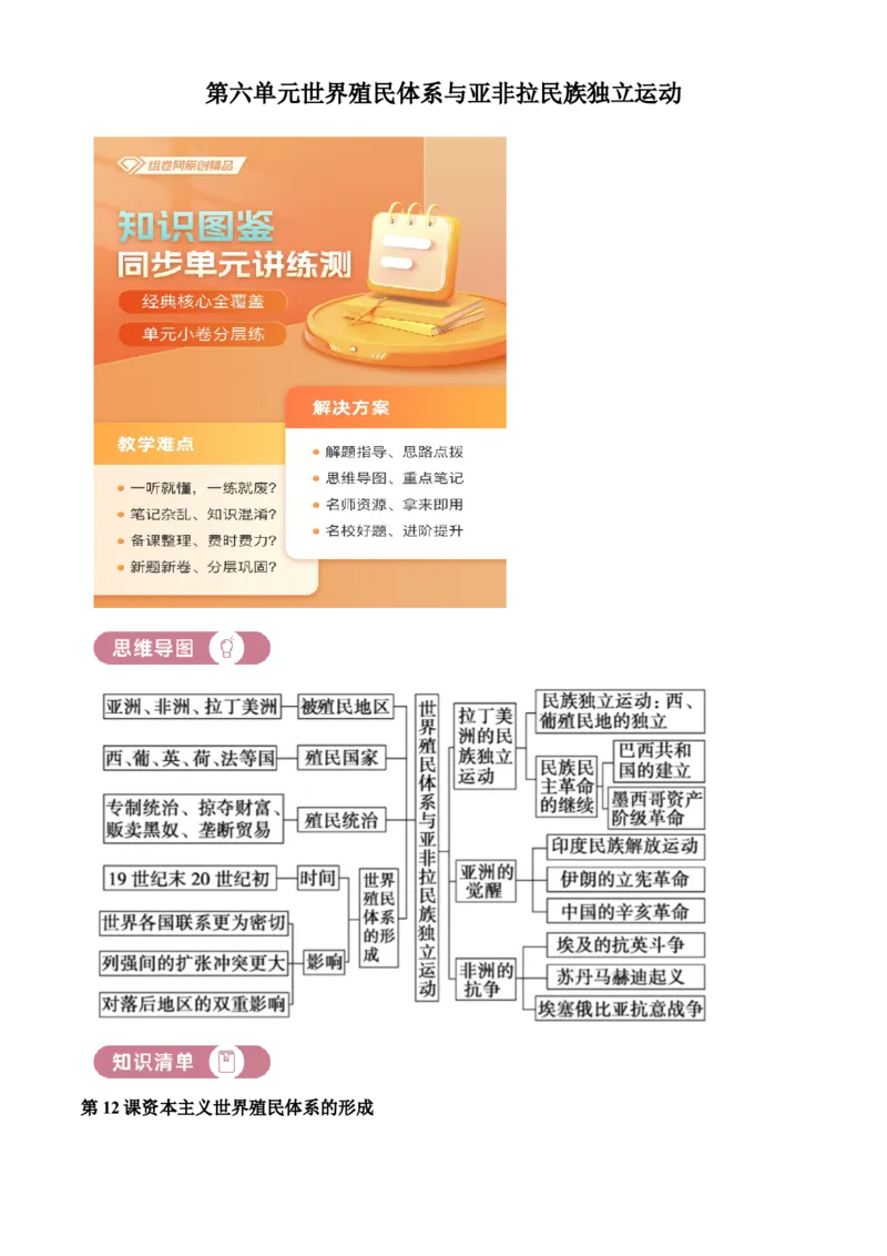 《单元讲练测（纲要下）第六单元世界殖民体系与亚非拉民族独立运动（讲）（教师版）_新版高中_高中历史新版_高中历史纲要下（统编版）_单元讲练测-F12》第1页预览