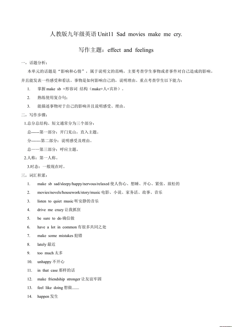 《Unit11写作主题：Effectandfeelings-2021-2022学年九年级英语全一册单元主题写作（人教版）_初中英语789_26秋最新人教版英语九年级上册_26秋人教九上_39、赠送其它资料_旧版资料_4.习题试卷》第1页预览