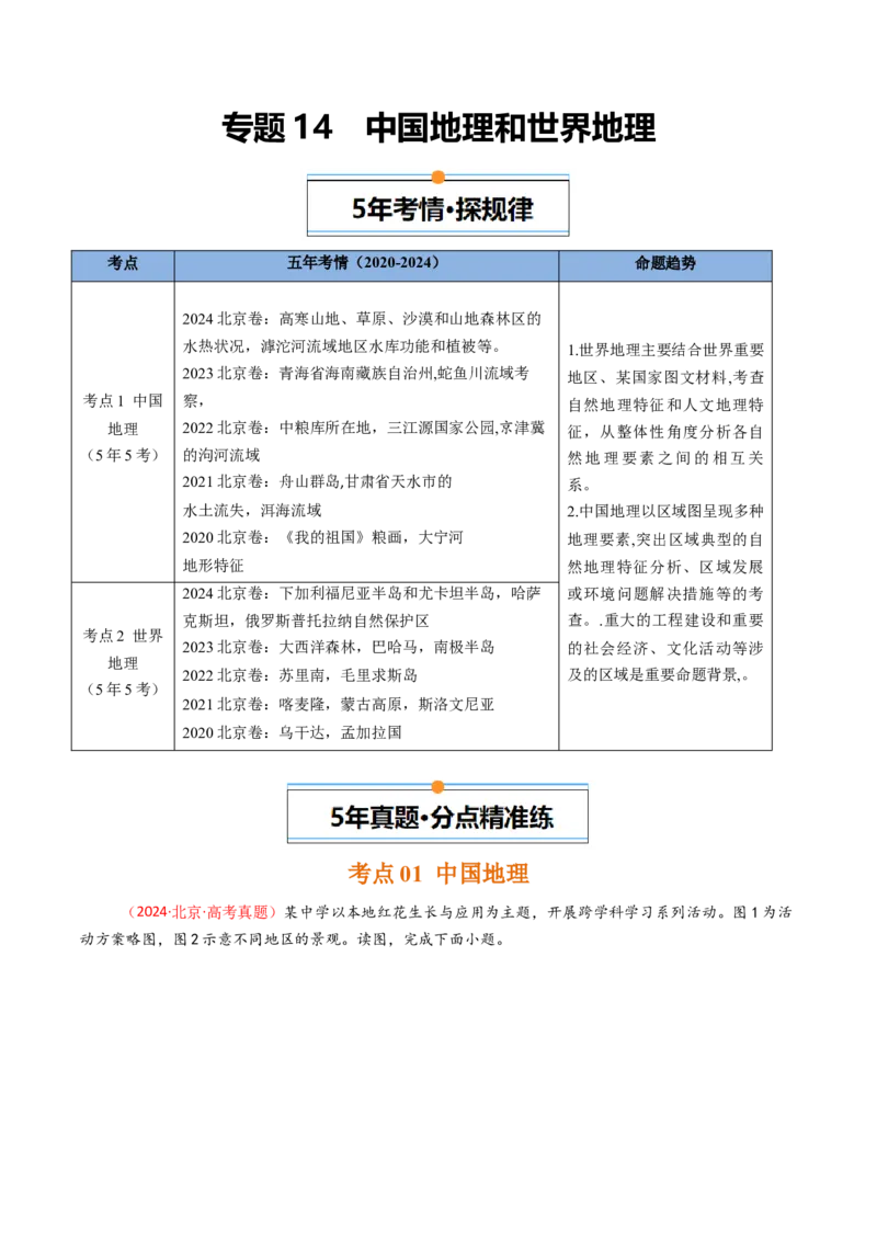 《专题14中国地理和世界地理-（北京专用）（学生版）_北京高考全科_地理_五年（2020-2024）高考地理真题分类汇编（北京专用）》第1页预览