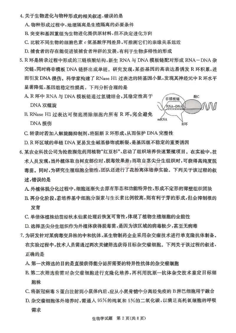 《2026年湖南长郡二十校联盟高三第二次联考生物试题_副本_12.2026年4月全国各地高考模拟卷_2026年4月_2026年湖南长郡二十校联盟高三第二次联考全科》第2页预览