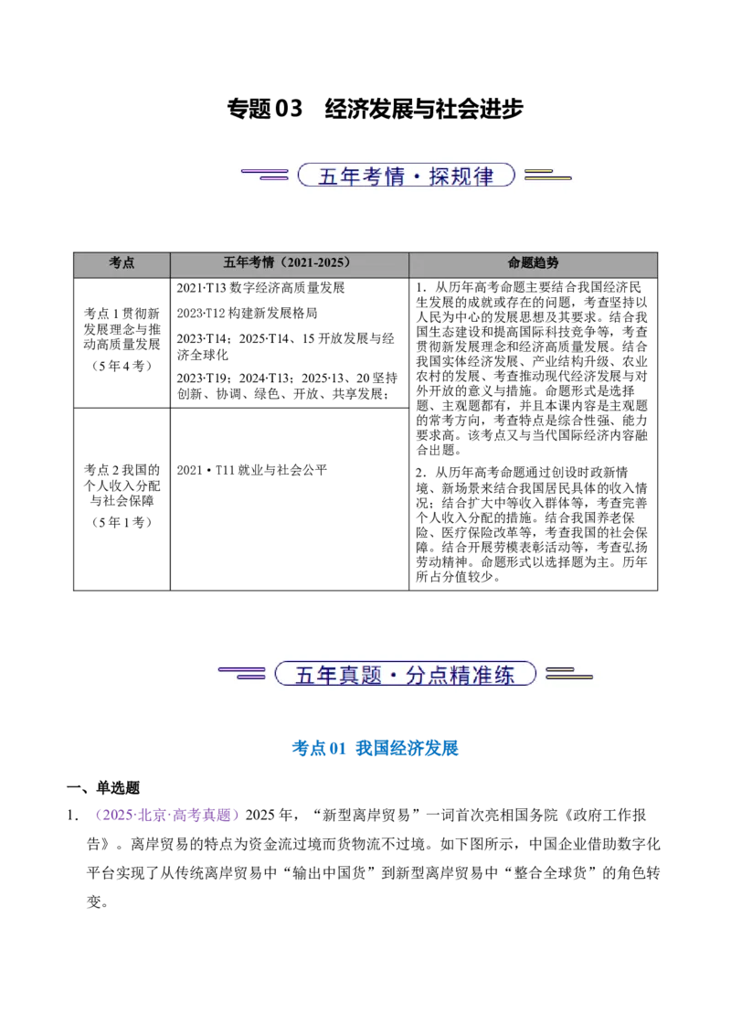 《专题03经济发展与社会进步（学生版）_北京高考全科_政治_五年（2021-2025）高考政治真题分类汇编（北京专用）》第1页预览