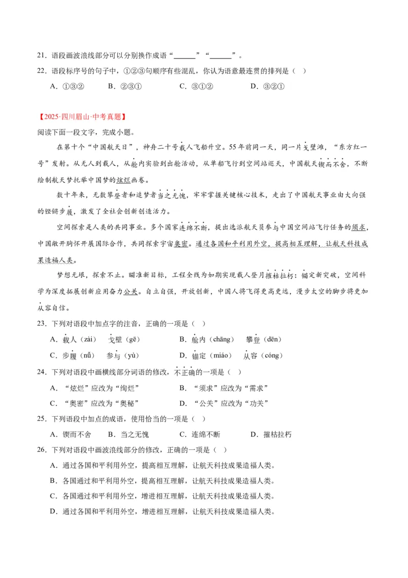 《专题06基础知识综合（全国通用）（学生版）_2026年中考真题分类汇编9科_三年（2023-2025）中考语文真题分类汇编（全国通用）-C432》第6页预览