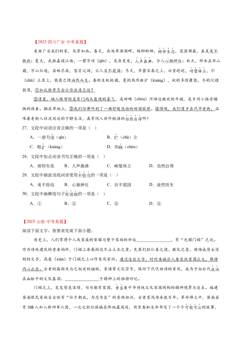 《专题06基础知识综合（全国通用）（学生版）_2026年中考真题分类汇编9科_三年（2023-2025）中考语文真题分类汇编（全国通用）-C432》第7页预览
