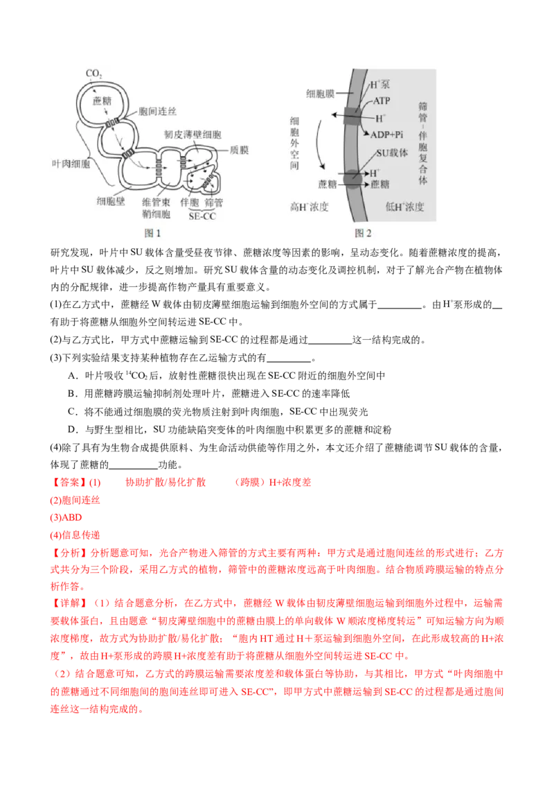 《专题02物质运输、酶和ATP（教师版）_北京高考全科_生物_五年（2020-2024）高考生物真题分类汇编（北京专用）》第8页预览