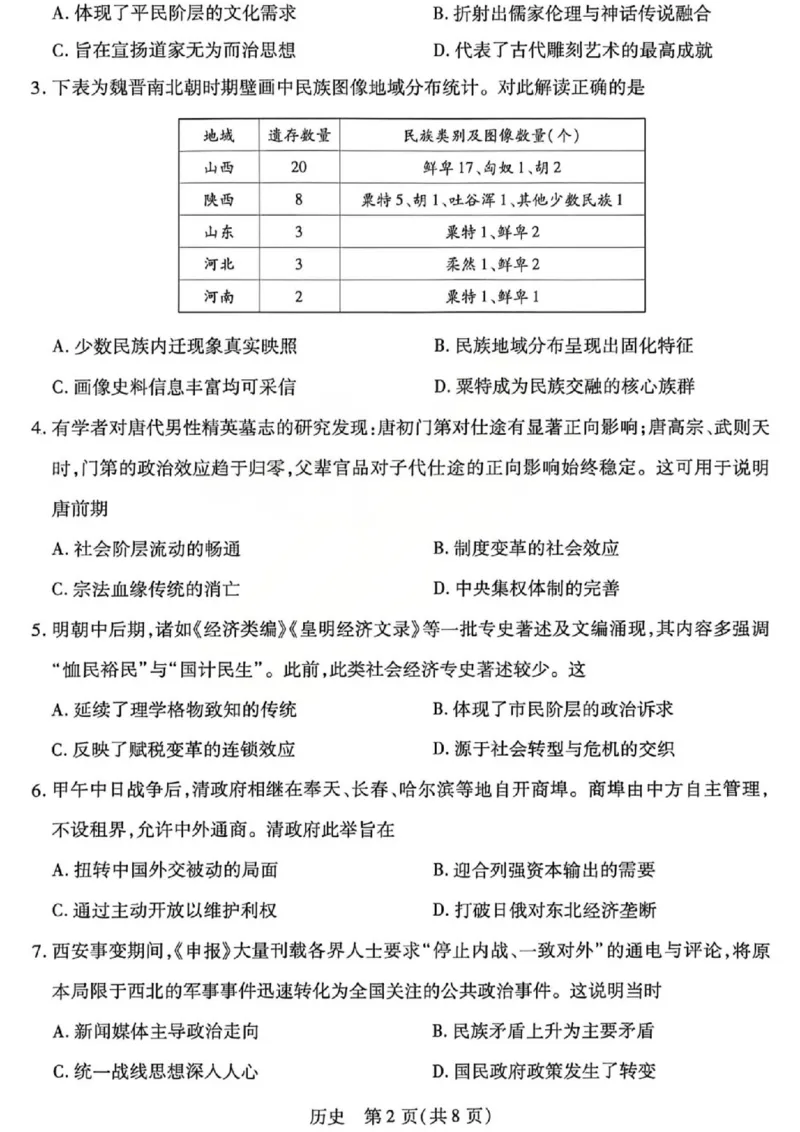 《2026年5月高三年级模拟高考测试历史_2024-2027高三（6-6月题库）_2026年05月高三试卷_260512山西省晋中市2026年5月高三年级模拟高考测试（晋中三模）（全科）》第2页预览