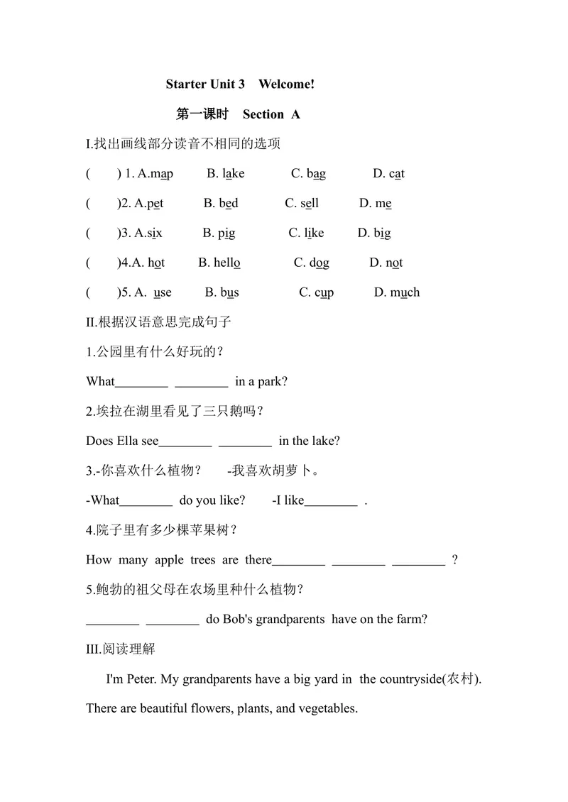 《Starterunit3Welcome!SectionA课时练习新人教版七年级上册英语_初中英语789_最新人教版英语七年级上册_英语7上最新改版_七上练习试卷_7年级上册_课时练习_StarterUnit3Welcome!》第1页预览