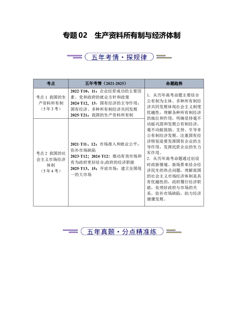 《专题02生产资料所有制与经济体制（北京专用）（学生版）_北京高考全科_政治_五年（2021-2025）高考政治真题分类汇编（北京专用）》第1页预览