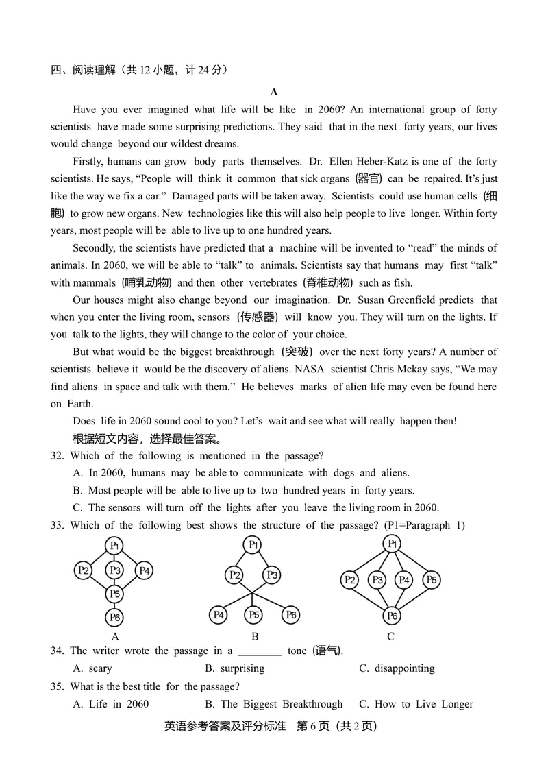 《1.山东省临沂市2021年中考英语试题（word，含答案）_初中英语789_26秋最新人教版英语九年级上册_人教版英语九年级全册_人教版初中英语9全一册_0最新更新_人教版英语9年级下册_山东》第6页预览