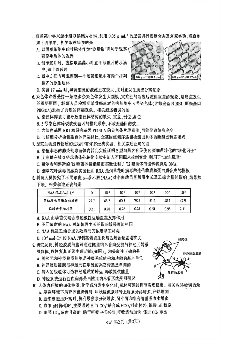 《2026届高三5月模拟考试生物_2024-2027高三(6-6月题库)_2026年05月高三试卷_260509江苏省南通市暨苏北七市2026届高三5月第二次调研考试(三模)(全科)》第2页预览