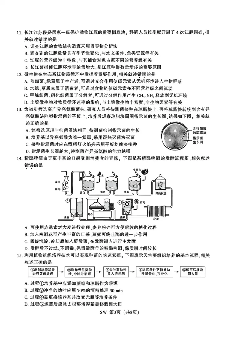 《2026届高三5月模拟考试生物_2024-2027高三(6-6月题库)_2026年05月高三试卷_260509江苏省南通市暨苏北七市2026届高三5月第二次调研考试(三模)(全科)》第3页预览