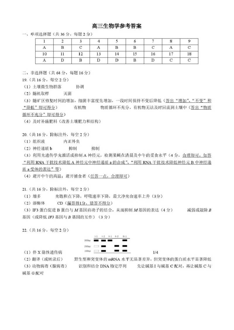 《2026年5月高三下学期壮行考试生物答案_2024-2027高三（6-6月题库）_2026年05月高三试卷_260522湖北省2026年5月高三下学期壮行考试（全科）》第1页预览