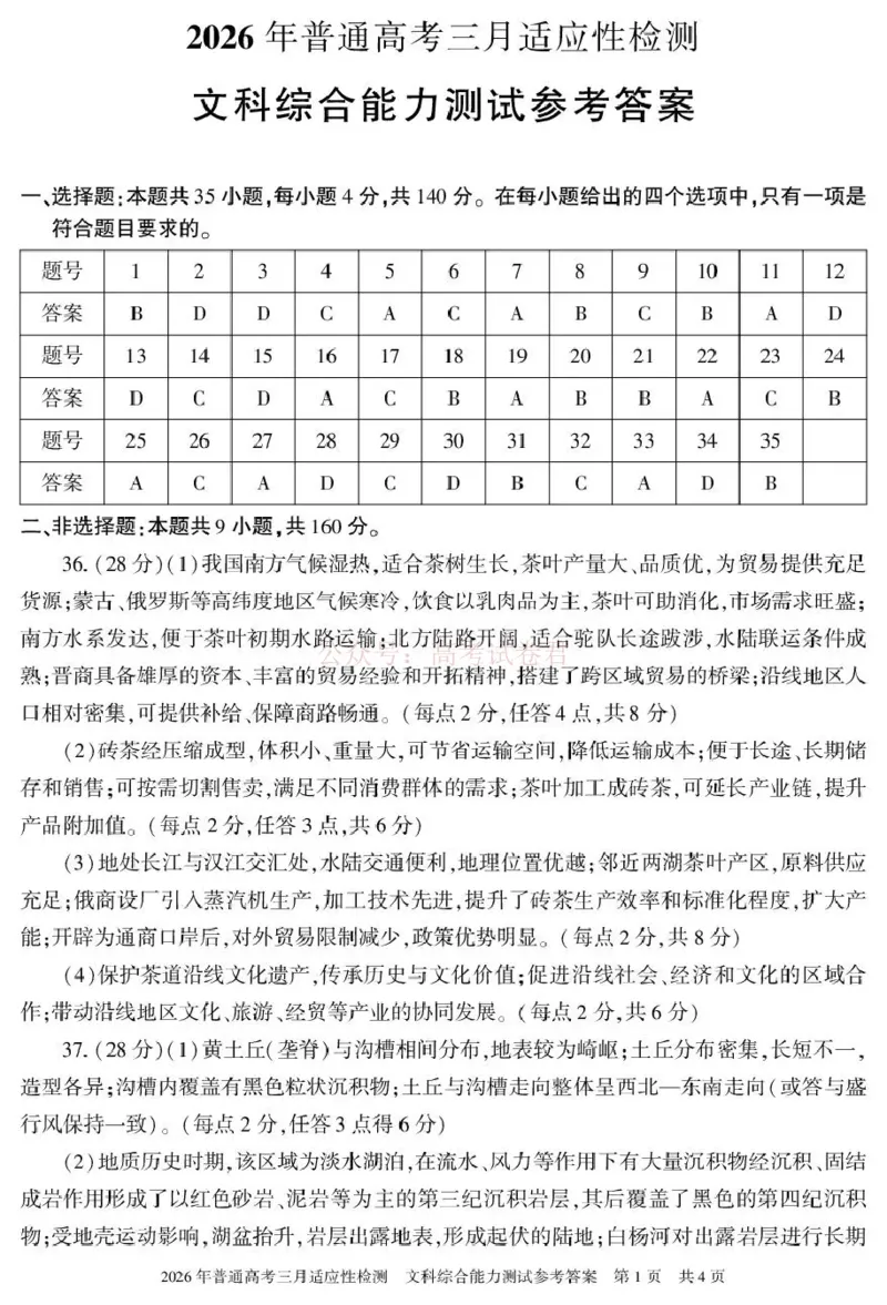 《新疆2026年普通高考三月适应性检测文综答案_12.2026年4月全国各地高考模拟卷_2026届新疆高考三月适应性检测_文综·2026届新疆高考三月适应性检测》第1页预览