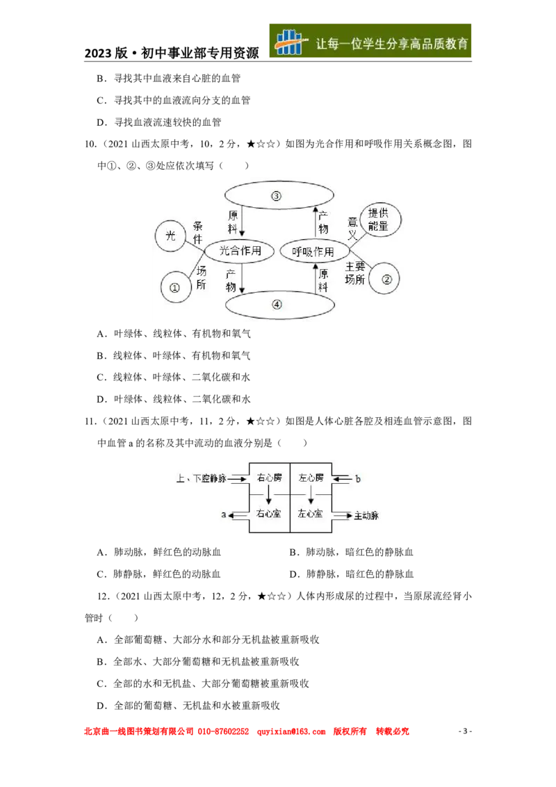 《生物——山西省太原市pdf版，含答案全解全析_12.2026年4月全国各地高考模拟卷_2026版初中金考卷•45套中考试卷汇编系列合集_全国版中考真题(1)_各省市《历年中考真题》2013-2024(10)》第4页预览