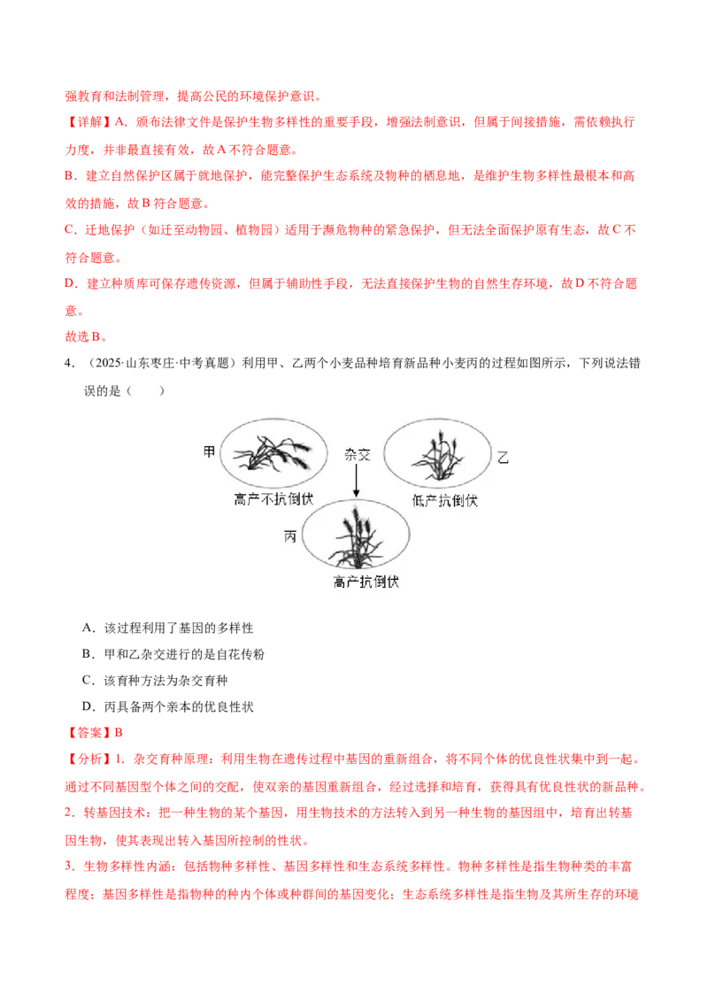 《专题10生物进化与生物多样性的保护（全国通用）（教师版）_2026年中考真题分类汇编9科_三年（2023-2025）中考生物真题分类汇编（全国通用）-C432》第3页预览