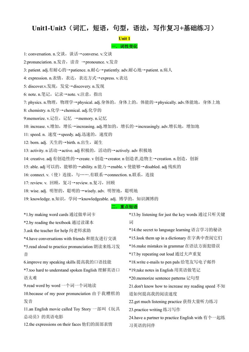 《Unit1-Unit3（词汇，短语，句型，语法，写作复习+基础练习）（人教新目标版）（解析版）_初中英语789_旧版人教版英语九年级全册_新更新初中英语9全_12期中期末复习专项_期末复习》第1页预览
