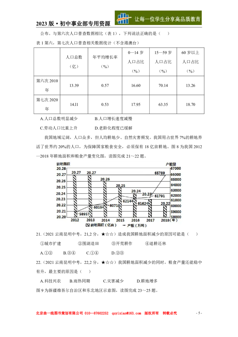 《地理——云南省昆明市pdf版，含答案全解全析_12.2026年4月全国各地高考模拟卷_2026版初中金考卷•45套中考试卷汇编系列合集_全国版中考真题(1)_各省市《历年中考真题》2013-2024(10)》第6页预览