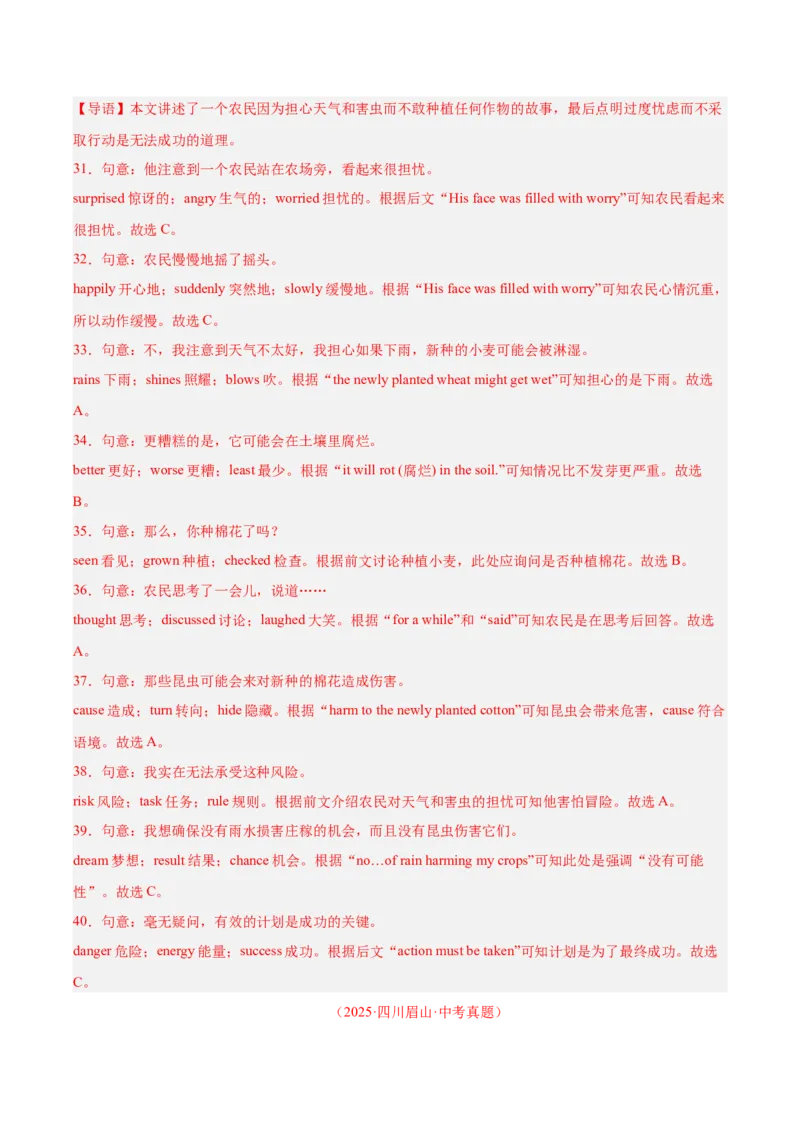 《专题16完形填空考点2生活哲理类（全国通用）（教师版）_2026年中考真题分类汇编9科_三年（2023-2025）中考英语真题分类汇编（全国通用）-C432》第8页预览