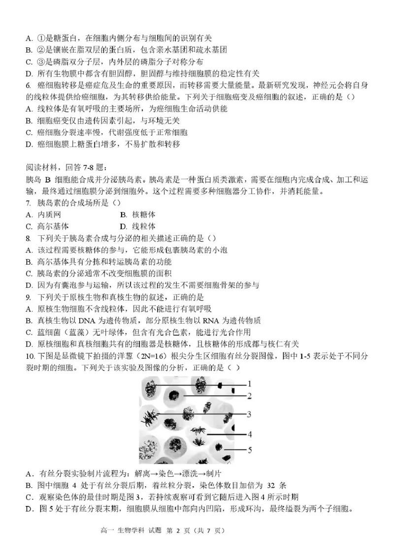 《高一生物试题_2024-2027高一（7-7月题库）(1)_2026年05月高一试卷_260522浙江省杭州市S9联盟2025-2026学年高一下学期期中联考（全）》第2页预览