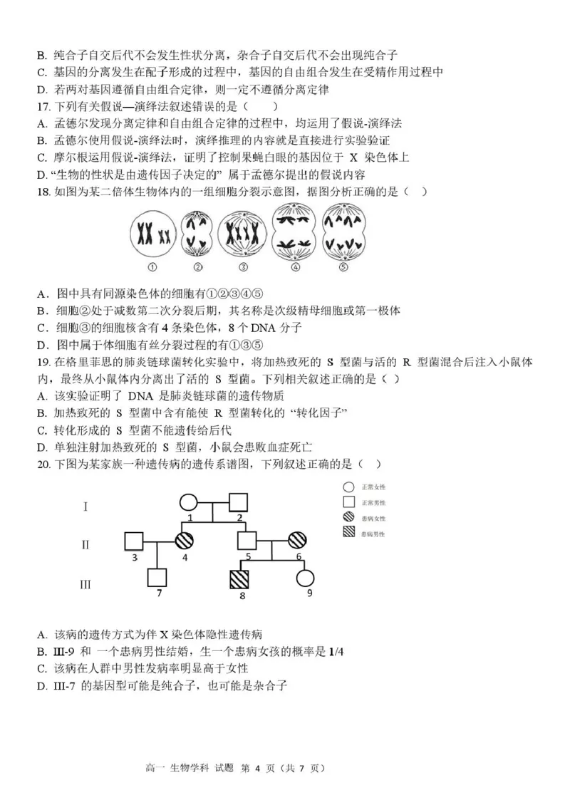 《高一生物试题_2024-2027高一（7-7月题库）(1)_2026年05月高一试卷_260522浙江省杭州市S9联盟2025-2026学年高一下学期期中联考（全）》第4页预览