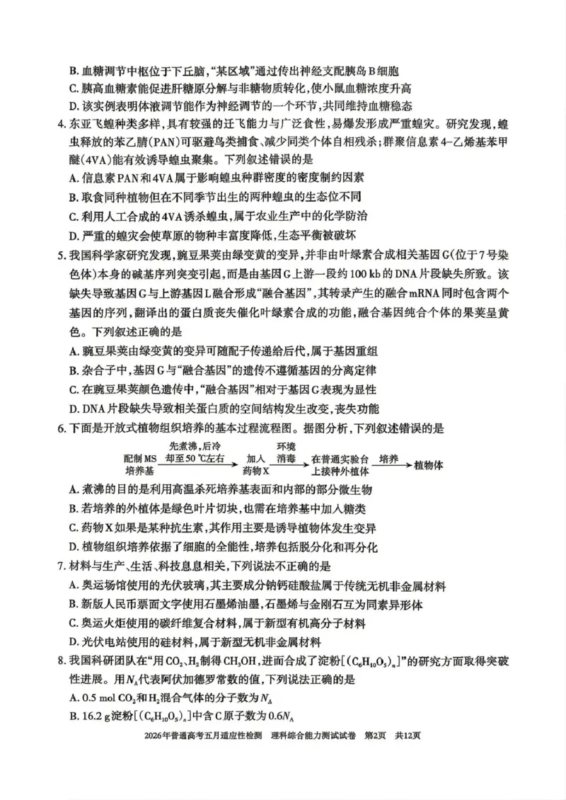 《2026年普通高考五月适应性检测理综_2024-2027高三（6-6月题库）_2026年05月高三试卷_260524新疆维吾尔自治区2026年普通高考五月适应性检测（新疆四模）（全）》第2页预览