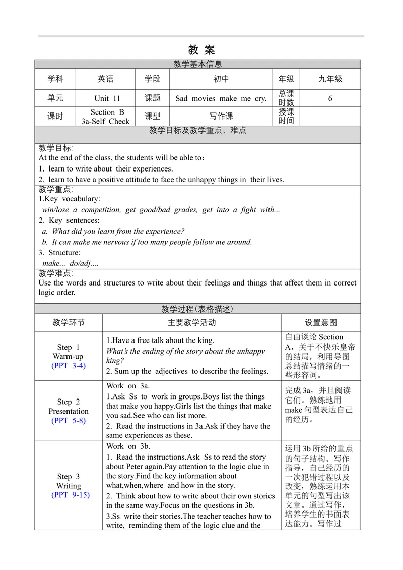 《Unit11SectionB3a-SelfCheck_初中英语789_旧版人教版英语九年级全册_旧版可参考_02.英语9全一册-表格式全英教案+PPT课件+朗读第2套_全英教案_Unit11（教案）_Unit11SectionB3a-SelfCheck》第1页预览