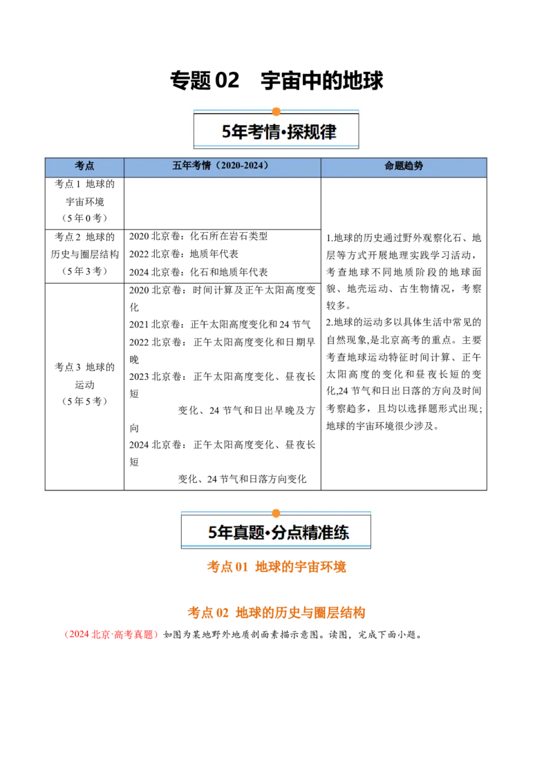 《专题02宇宙中的地球-（北京专用）（学生版）_北京高考全科_地理_五年（2020-2024）高考地理真题分类汇编（北京专用）》第1页预览