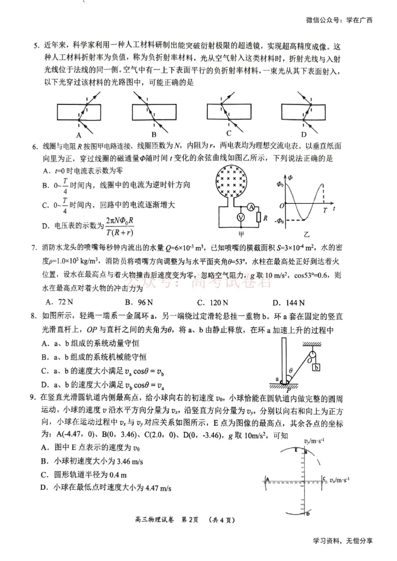 《物理试题卷-广西壮族自治区柳州市2026届高三年级高考适应性考试_12.2026年4月全国各地高考模拟卷_2026年4月_广西柳州高三适应考4月2026年广西柳州市高三适应性考试全科》第2页预览