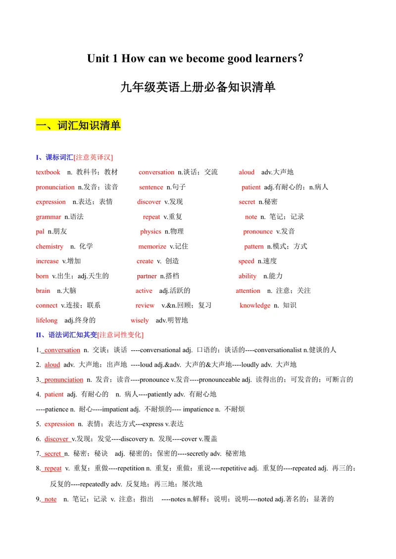 《Unit1Howcanwebecomegoodlearners？-九年级英语全一册同步必备知识清单（人教版）_初中英语789_旧版人教版英语九年级全册_新更新初中英语9全_10知识点_单元知识清单》第1页预览
