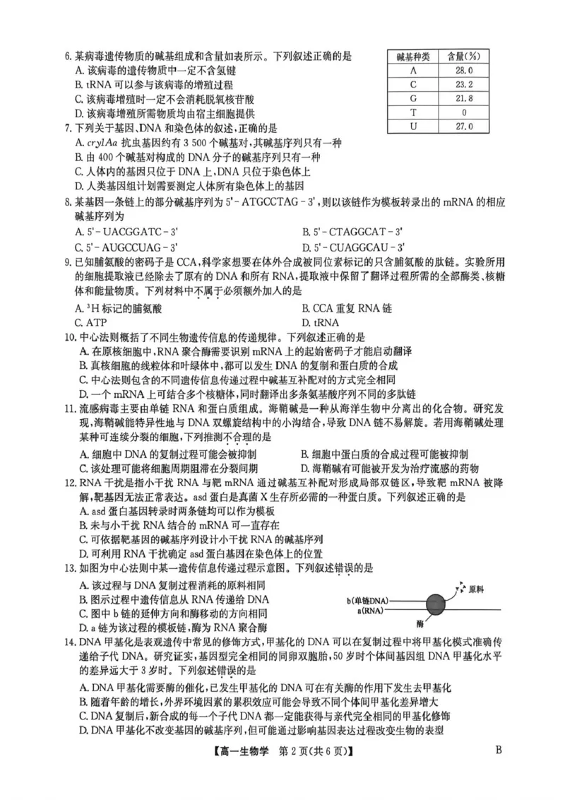 《高一期中生物_2024-2027高一（7-7月题库）(1)_2026年06月高一试卷_260605河南省九师联盟2025-2026学年高一下学期6月期中考试（全）》第2页预览