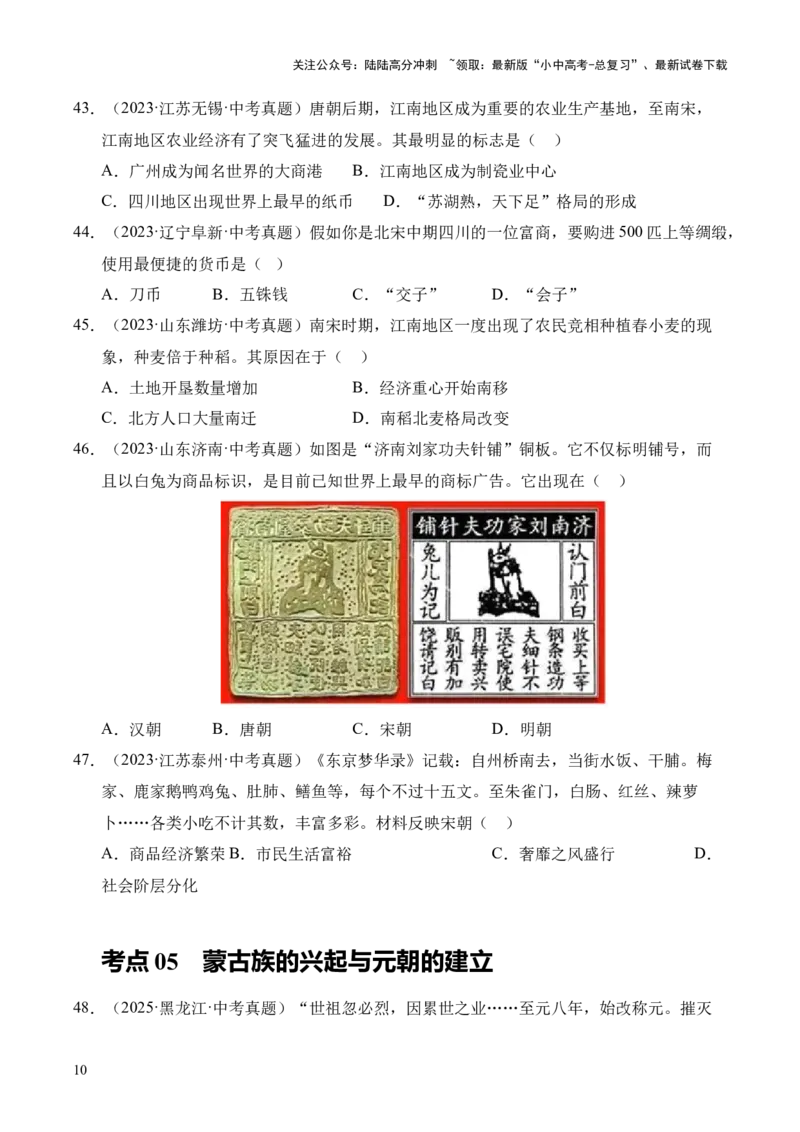 《专题06民族关系发展和社会变化·选择题（全国通用）（原卷版）(1)_中考-总复习（2026版）_06-历史-中考总复习_2026年中考复习（更新中）》第10页预览