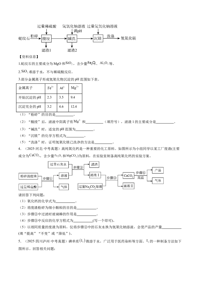 《专题20工艺流程图题（学生版）_2026年中考真题分类汇编9科_三年（2023-2025）中考化学真题分类汇编（全国通用）-C432》第2页预览