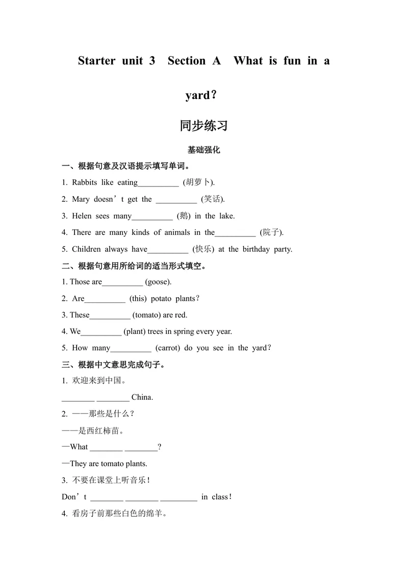 《Starterunit3SectionAWhatisfuninayard？同步练人教版英语七年级上册_初中英语789_最新人教版英语七年级上册_英语7上最新改版_七上练习试卷_7年级上册_课时练习_StarterUnit3Welcome!》第1页预览